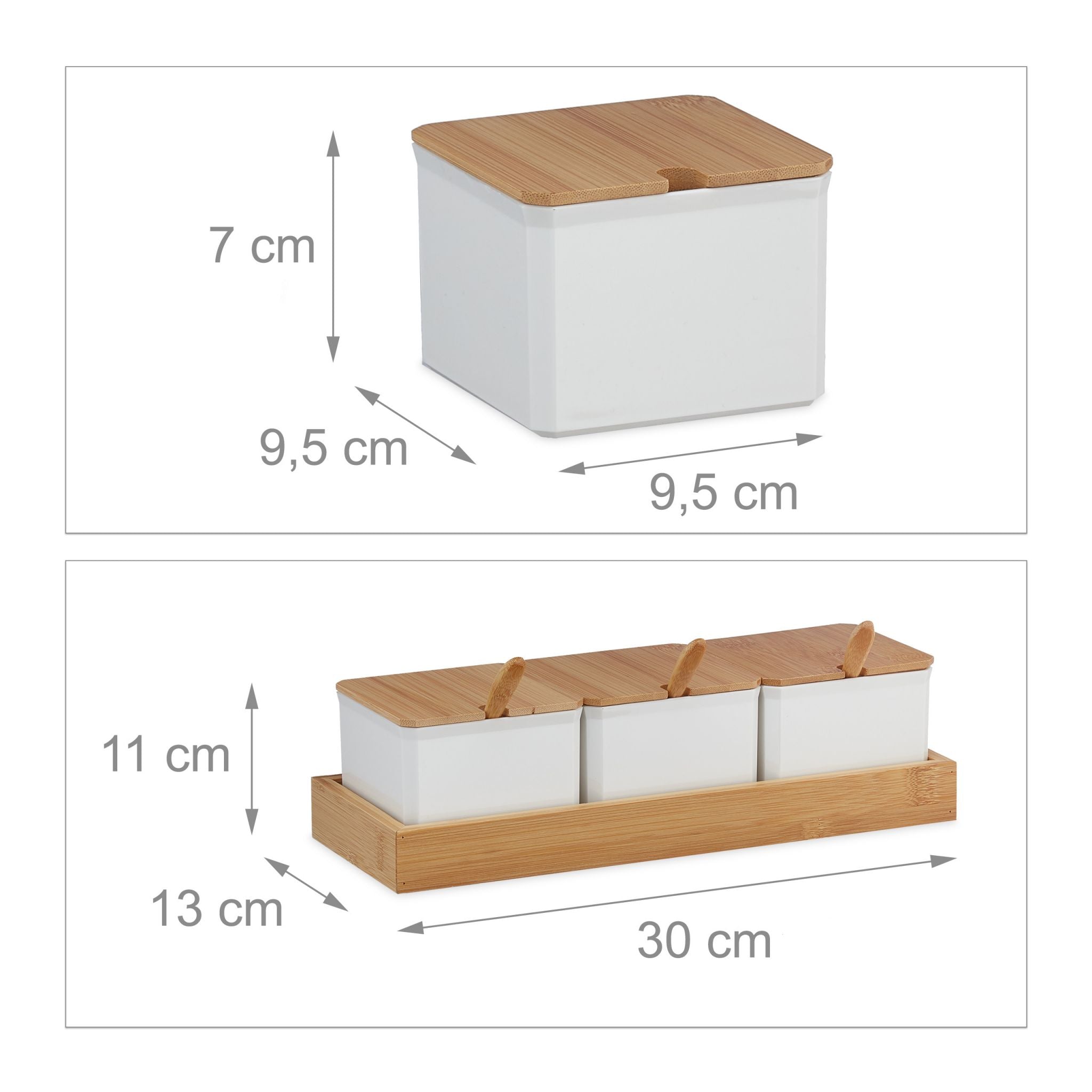 Relaxdays Σετ με 3 Βάζα Αποθήκευσης με Κουτάλι και Καπάκι από Μπαμπού - Light Brown / White - 4052025983512