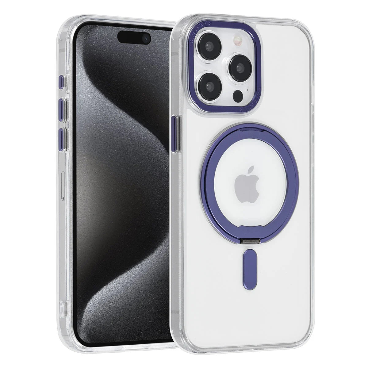 Tuniq iPhone 15 Pro Max - Σκληρή MagSafe Θήκη με Περιστρεφόμενο Δαχτυλίδι Συγκράτησης - Διάφανη / Μοβ