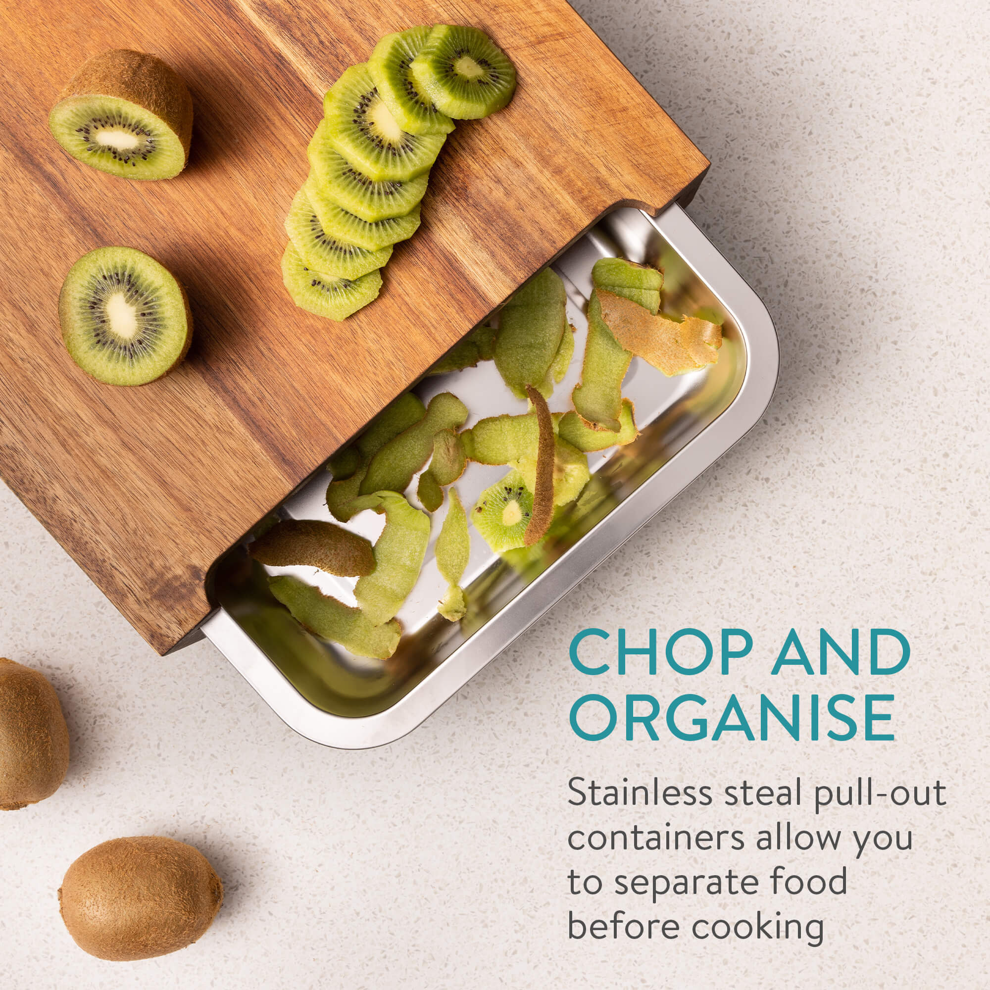 Navaris Σανίδα Κοπής από Ξύλο Ακακίας με 2 Δοχεία - Brown / Silver - 47368.04