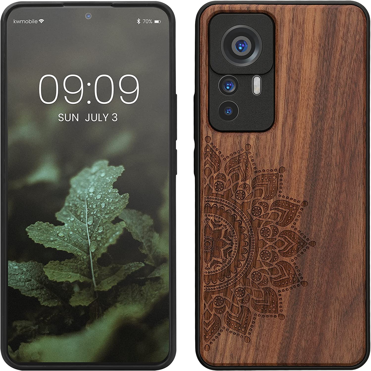 KW Xiaomi 12T / 12T Pro Θήκη από Φυσικό Ξύλο - Design Rising Sun - Dark Brown - 60150.02