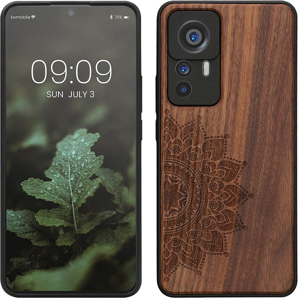 KW Xiaomi 12T / 12T Pro Θήκη από Φυσικό Ξύλο - Design Rising Sun - Dark Brown - 60150.02