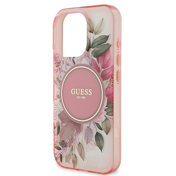 Guess iPhone 16 Pro Max - IML Flower and Tonal Circle MagSafe - Σκληρή Θήκη με Πλαίσιο Σιλικόνης - Pink - GUHMP16XHFWBDCEP