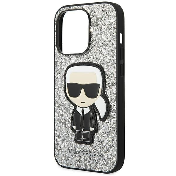 Karl Lagerfeld iPhone 14 Pro - Glitter Flakes Ikonik Σκληρή Θήκη με Πλαίσιο Σιλικόνης - Silver - KLHCP14LGFKPG