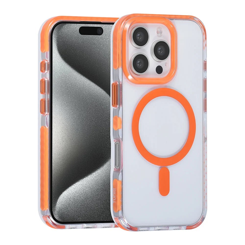 Tuniq iPhone 16 Pro - MagSafe Σκληρή Θήκη με Πλαίσιο Σιλικόνης και Λουράκι - Διάφανη / Orange