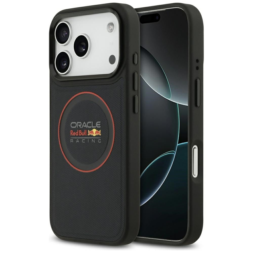 Red Bull iPhone 17 Pro - Meshed Red Ring and Metal Buttons MagSafe - Σκληρή Θήκη με Επένδυση Οικολογικού Δέρματος - Navy - RBHMP17L24PUILVR