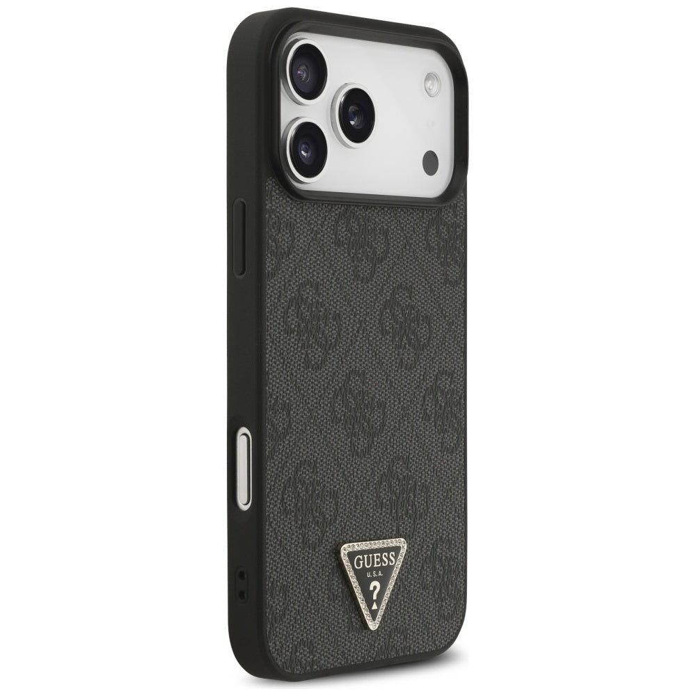 Guess iPhone 17 Pro Max - 4G Triangle Strass MagSafe - Σκληρή Θήκη με Επένδυση Συνθετικού Δέρματος - Black - GUHMP17XP4TDPLK