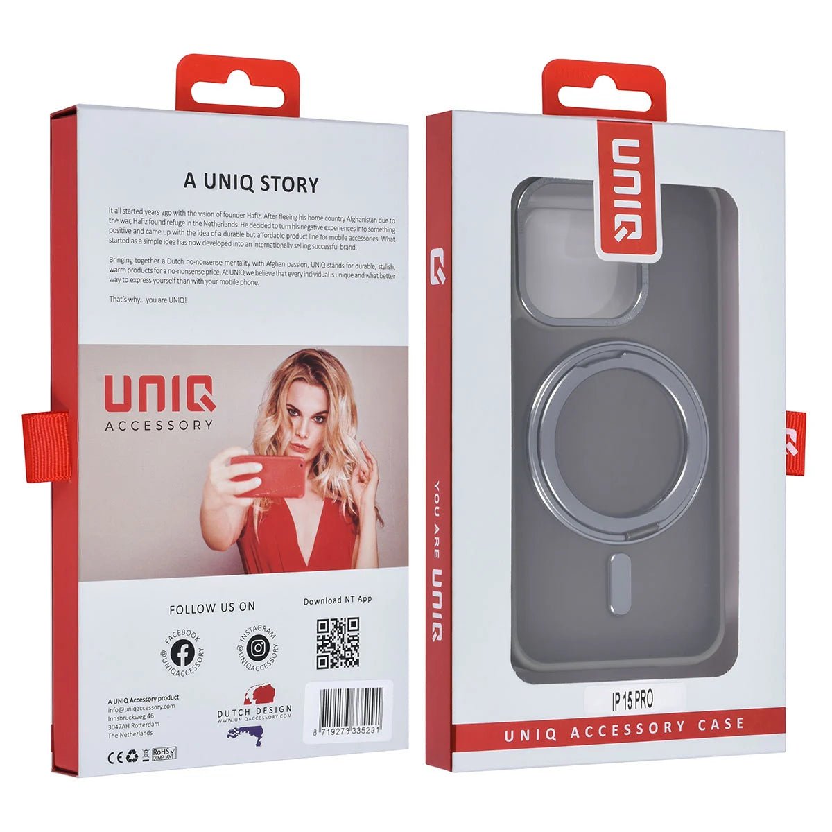 Tuniq iPhone 15 Pro - Σκληρή MagSafe Θήκη με Περιστρεφόμενο Δαχτυλίδι Συγκράτησης - Γκρι