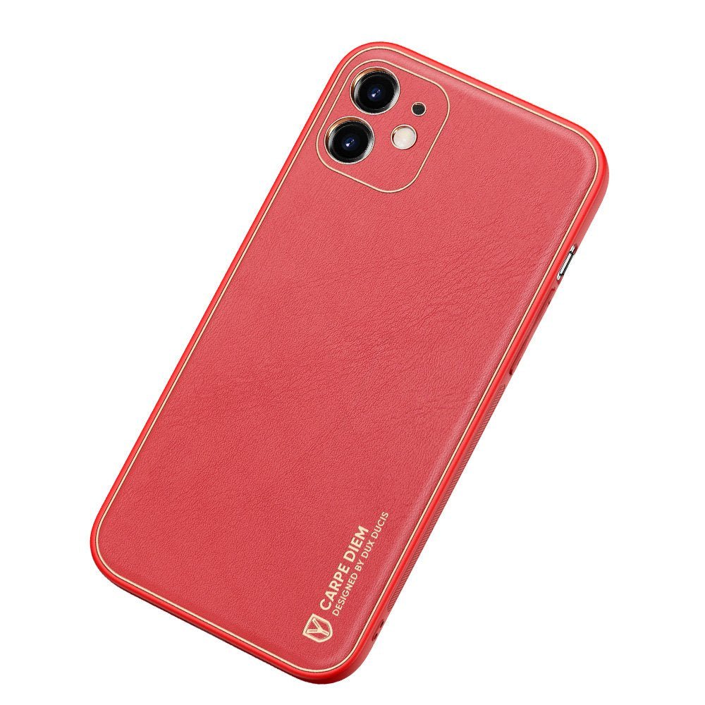 Dux Ducis iPhone 12 Yolo Elegant Series Θήκη με Επένδυση Συνθετικού Δέρματος - Red