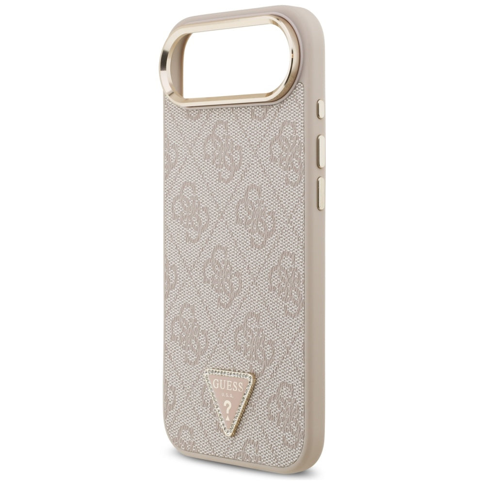 Guess iPhone Air - 4G Triangle Strass Logo MagSafe - Σκληρή Θήκη με Επένδυση Συνθετικού Δέρματος - Pink / Gold - GUHMP17MP4GTDGMP