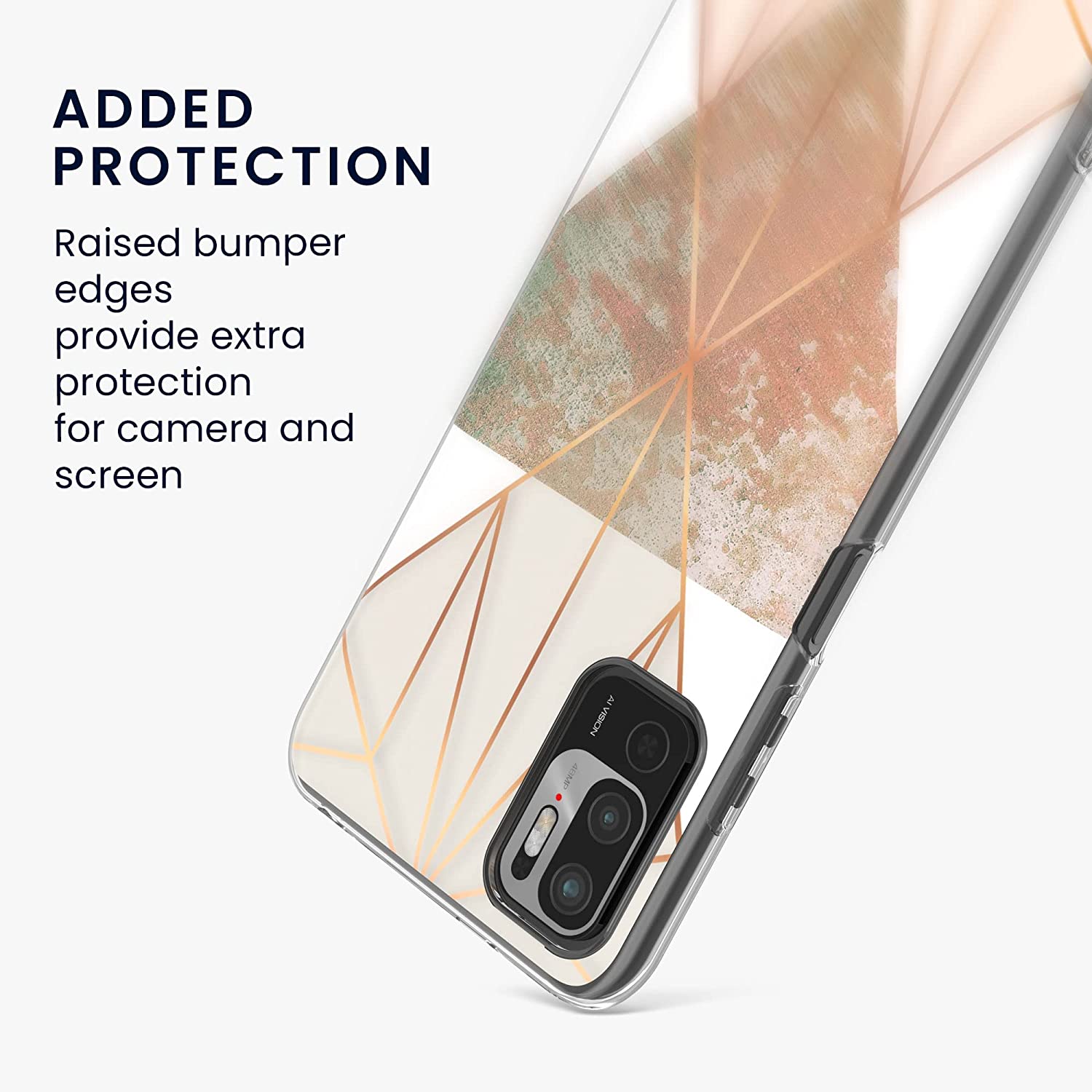 KW Xiaomi Redmi Note 10 5G / Poco M3 Pro 5G Θήκη Σιλικόνης TPU Design Triangular Shapes - Beige / Rose Gold / White - 57091.03