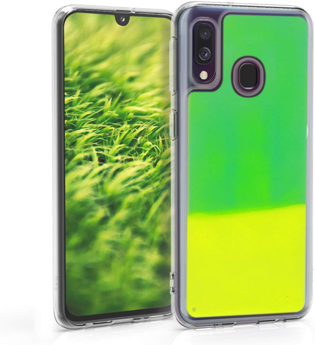 KW Samsung Galaxy A40 Σκληρή Θήκη με Πλαίσιο Σιλικόνης - Design Flowing Neon Sand Liquid - Neon Green - 49346.44
