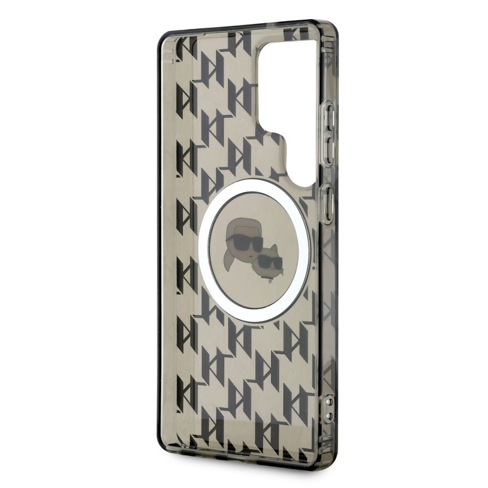 Karl Lagerfeld Samsung Galaxy S25 Ultra - Button Karl and Choupette Heads On KL Pattern - MagSafe Σκληρή Θήκη με Πλαίσιο Σιλικόνης - Black - KLHMS25LHMCKMHK