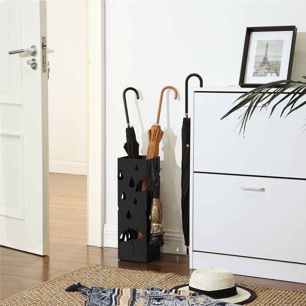 Songmics Μεταλλική Ομπρελοθήκη με 4 Γάντζους - Design Umbrella - 15.5 x 15.5 x 49 cm - Black - LUC49B