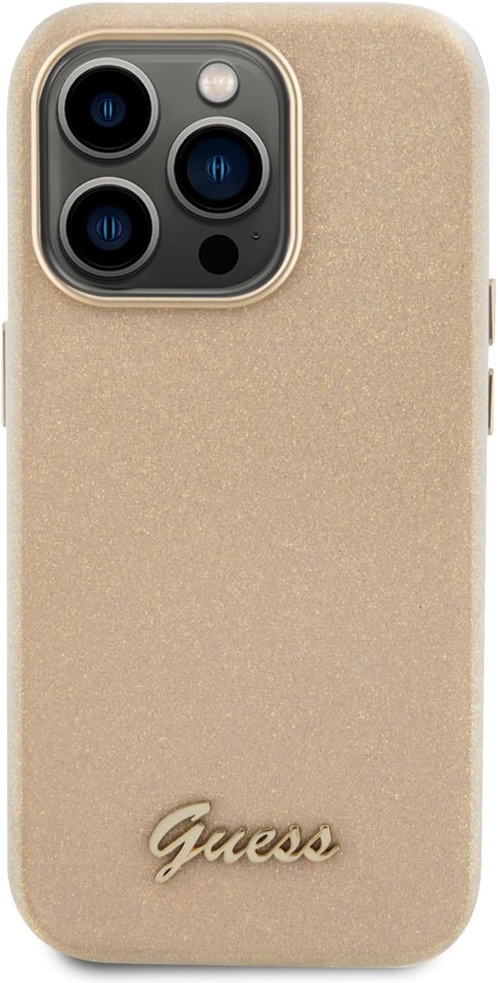 Guess iPhone 15 Pro Glitter Glossy Script Θήκη Σιλικόνης - Gold / Light Gold - GUHCP15LPGMCSD