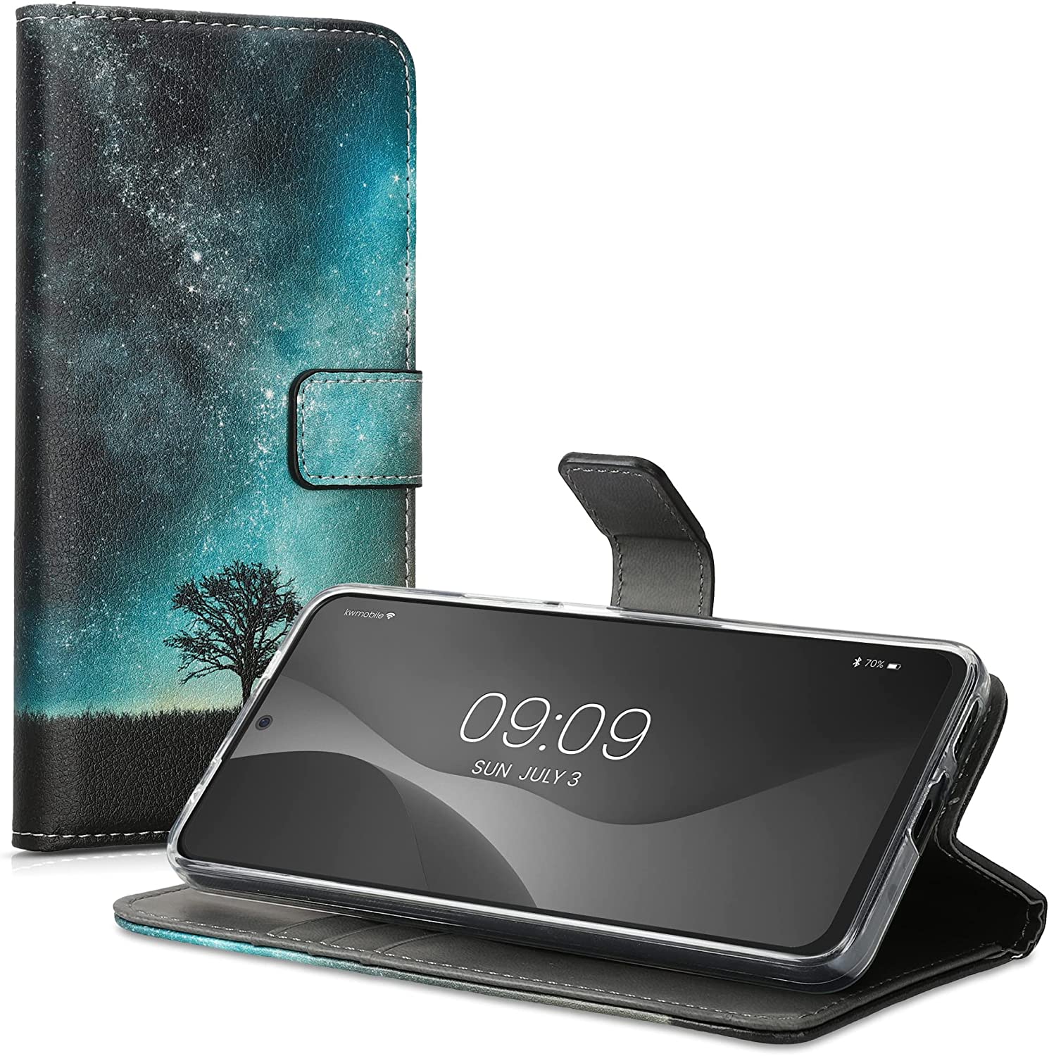 KW Xiaomi Redmi Note 11 Pro+ 5G Θήκη Πορτοφόλι Stand - Design Galaxy Tree Meadow - Blue / Grey / Black - 58909.02