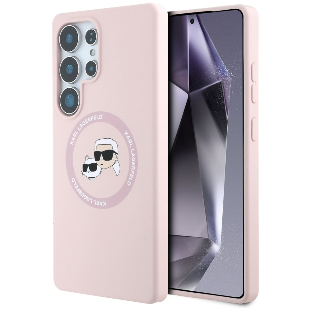 Karl Lagerfeld Samsung Galaxy S25 Ultra - Silicone Double Heads and Circle - Σκληρή Θήκη Σιλικόνης με MagSafe - Pink - KLHMS25LSKCHTCP