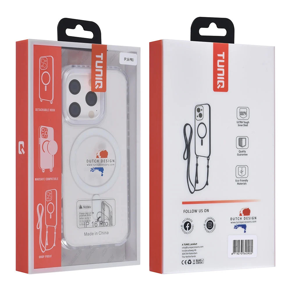 Tuniq iPhone 16 Pro - MagSafe Σκληρή Θήκη με Πλαίσιο Σιλικόνης και Λουράκι - Διάφανη / White
