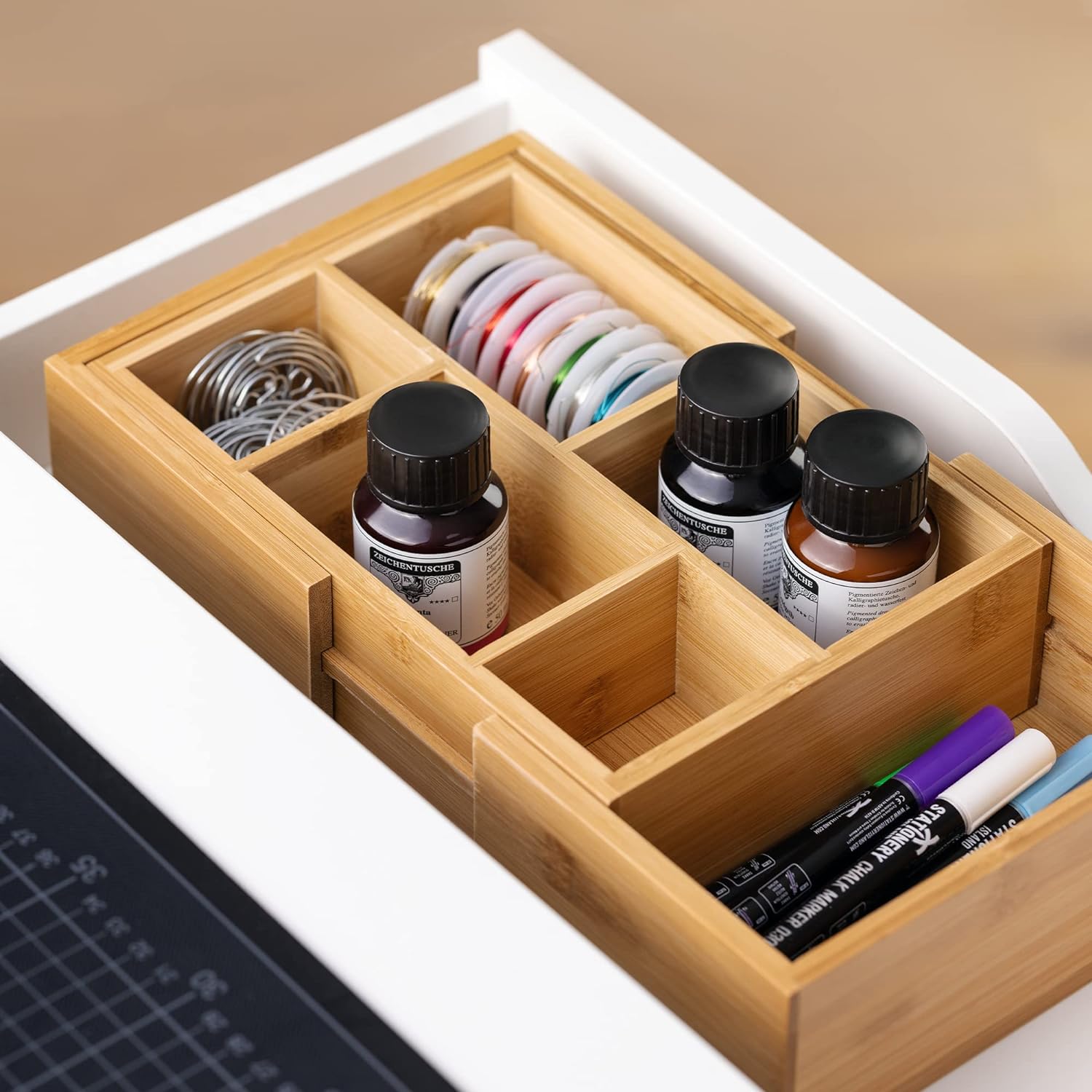 Navaris Επεκτάσιμος Δίσκος Αποθήκευσης για Μαχαιροπίρουνα από Μπαμπού - Light Brown - 55072.01