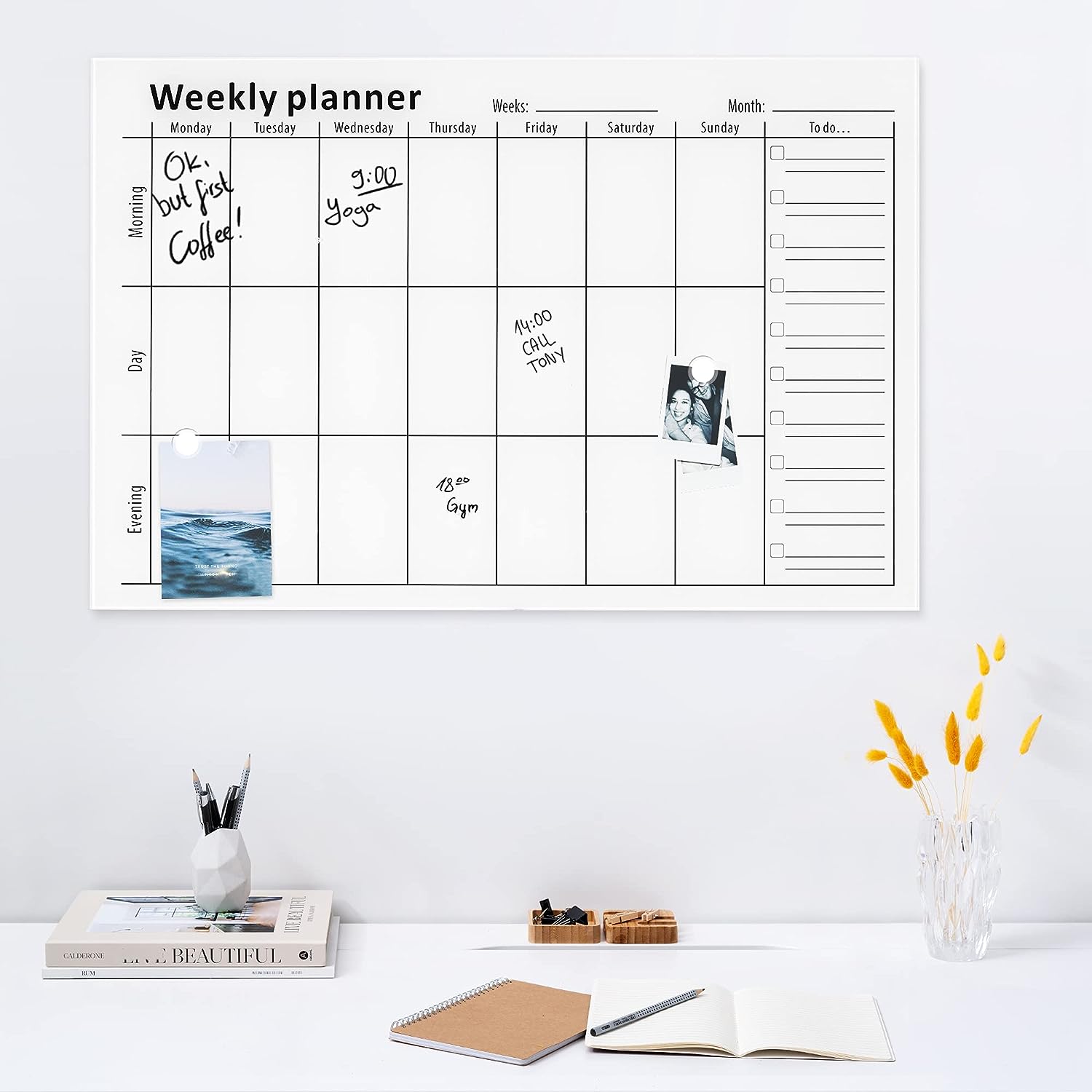 Navaris Μαγνητικός Γυάλινος Πίνακας Εβδομαδιαίου Χρονοδιαγράμματος - 90 x 60cm - White - 53998.02