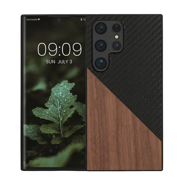 KW Samsung Galaxy S24 Ultra Θήκη από Φυσικό Ξύλο και Carbon - Dark Brown / Black