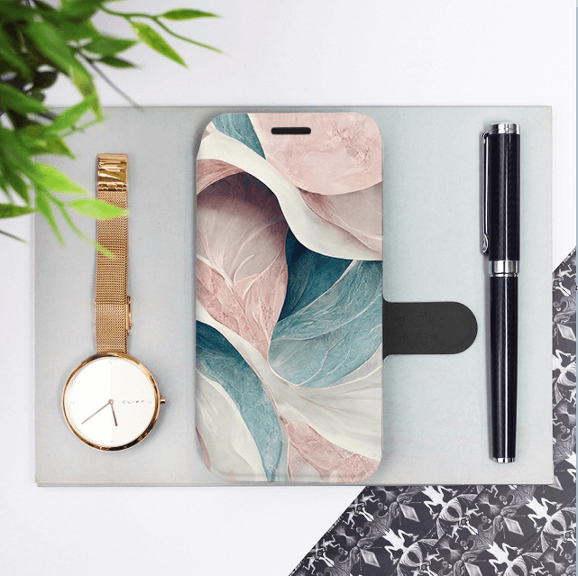Mobiwear iPhone 14 Pro Θήκη Βιβλίο Slim Flip - Design Pink and Greenish Marble - VP33S