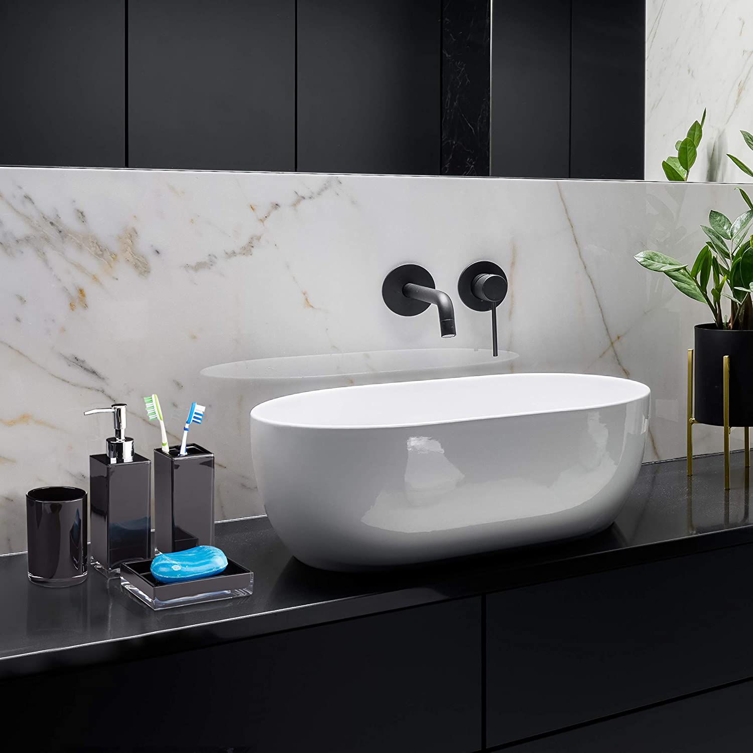 Relaxdays Σετ με 5 Θήκες Αποθήκευσης για Αξεσουάρ Μπάνιου - Black - 4052025952389