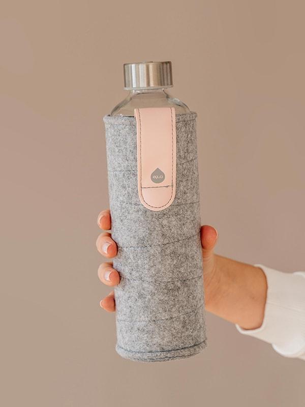 Equa Mismatch Pink Breeze Γυάλινο Μπουκάλι Νερού με Θήκη από Τσόχα - 750ml - Pink Breeze / Light Grey / Διάφανο