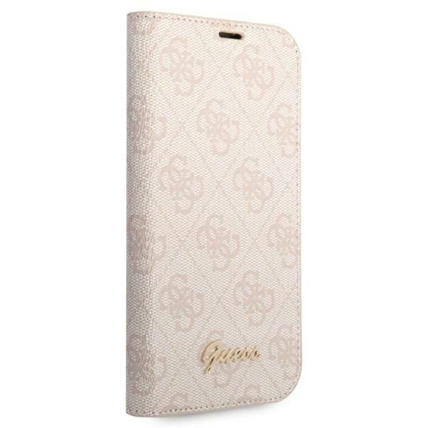 Guess iPhone 14 Plus 4G Vintage Gold Logo Θήκη Βιβλίο από Συνθετικό Δέρμα - Pink - GUBKP14MHG4SHP