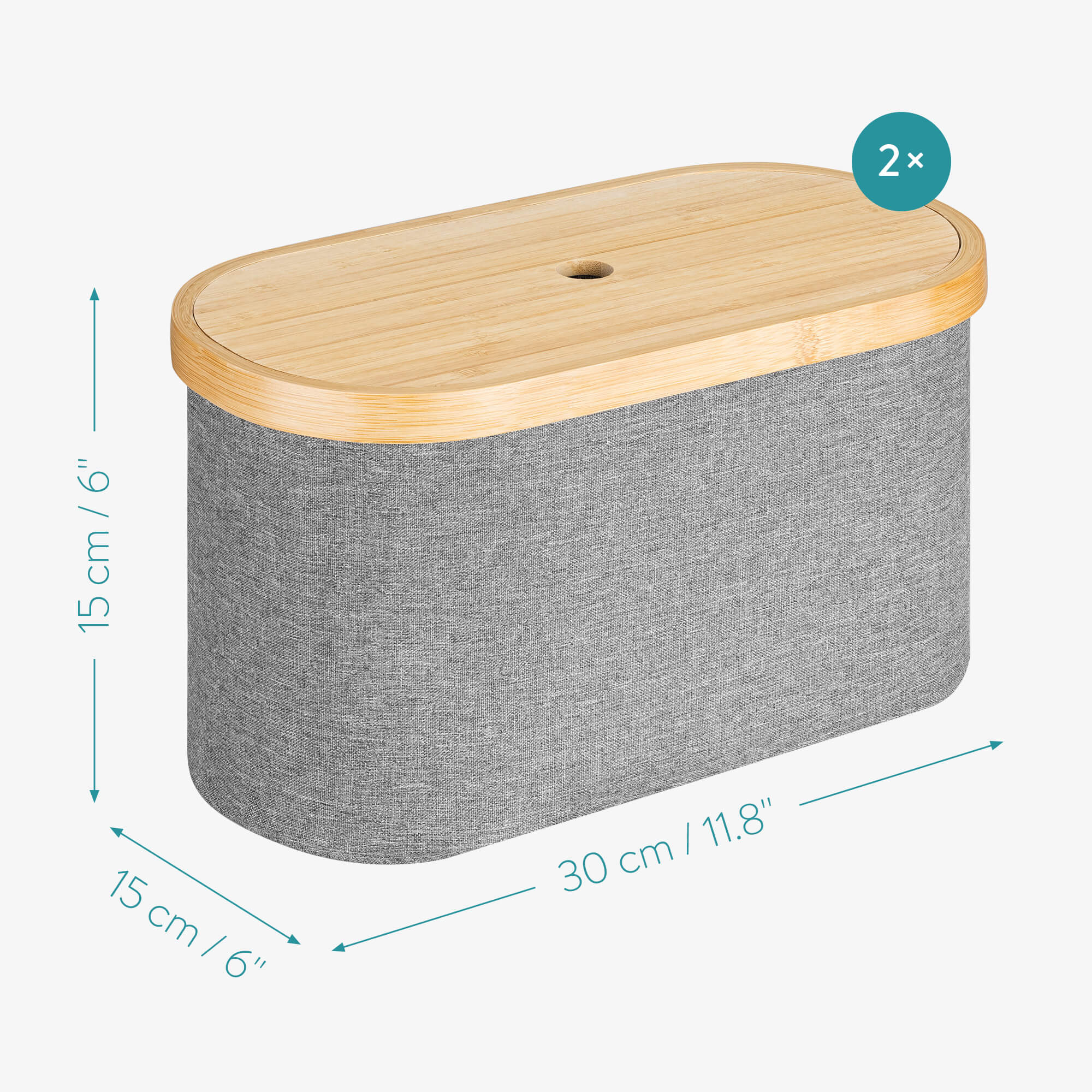 Navaris Σετ 2 Υφασμάτινα Κουτιά με Καπάκι από Μπαμπού - Grey - 56457.01