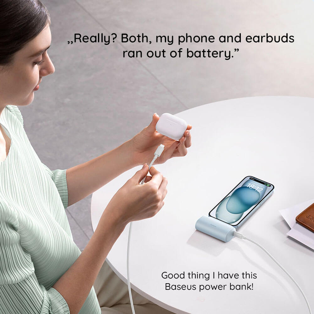 Baseus Compact Series Lightning - PowerBank 5000mAh 20W με Καλώδιο Type-C to Type-C - White - P10068307213-00