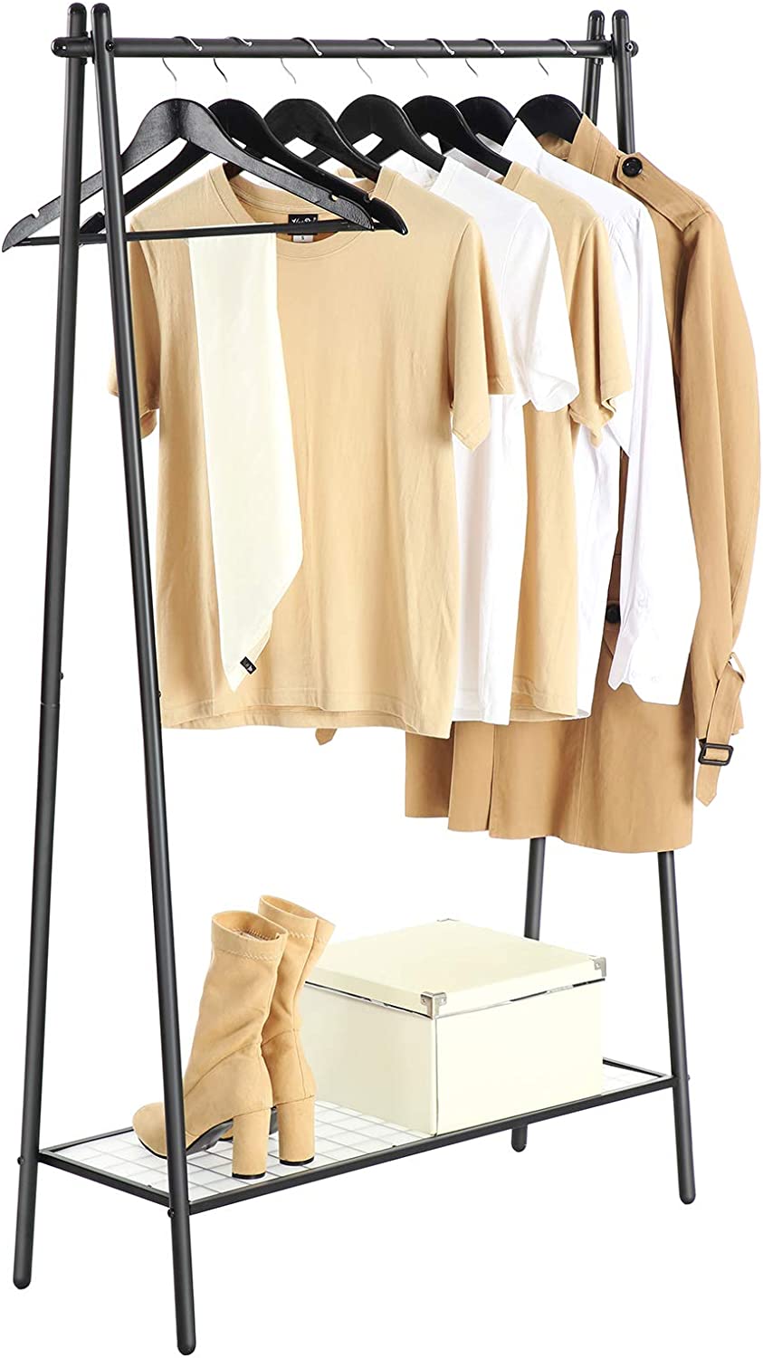 Songmics Επιδαπέδια Μεταλλική Κρεμάστρα με 1 Ράφι - Ράγα Ρούχων - Matte Black - HSR23BK