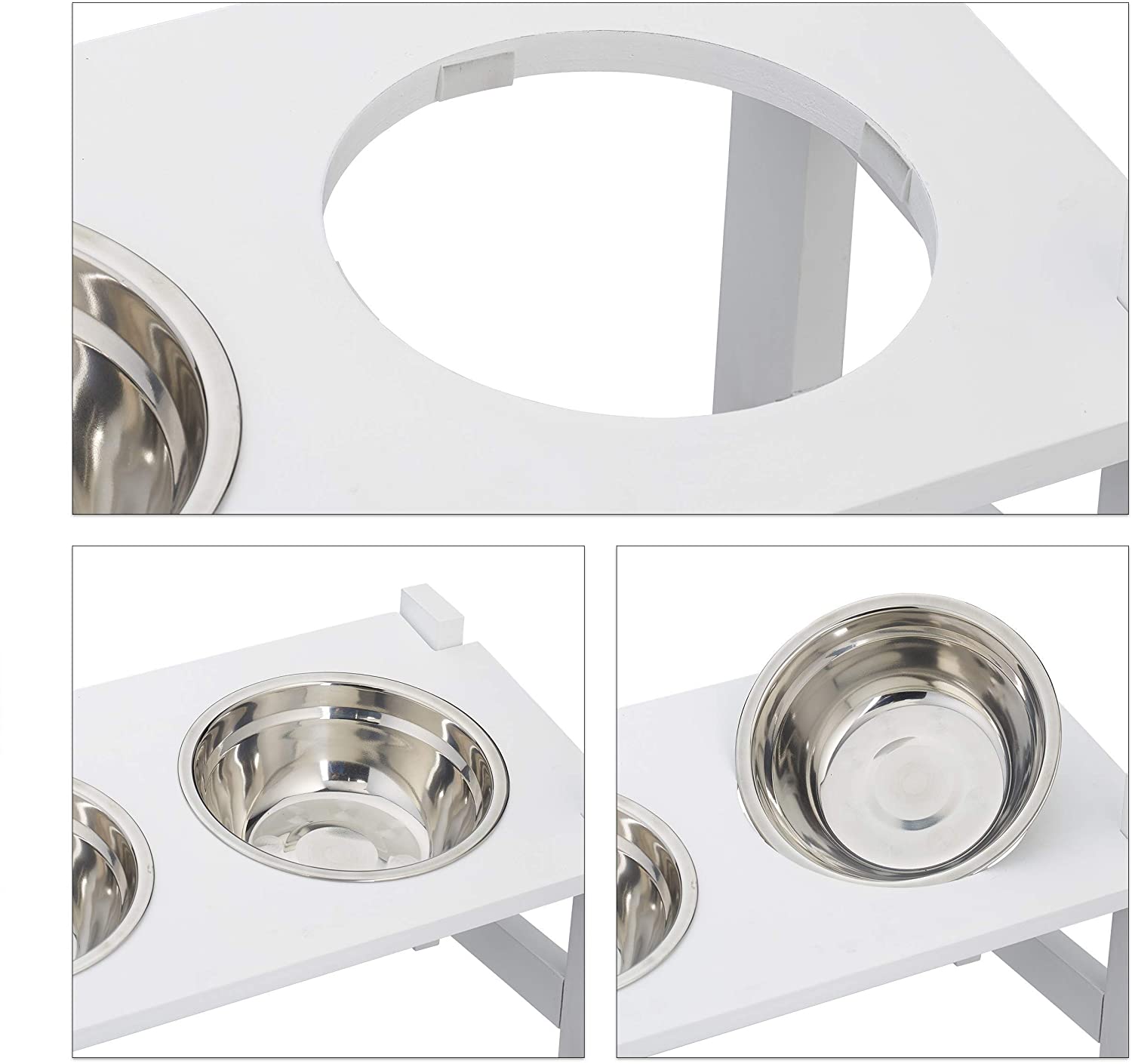 Relaxdays Ρυθμιζόμενη Ξύλινη Βάση με 2 Μπολ 500ml από Ανοξείδωτο Ατσάλι - Small - 4052025923655