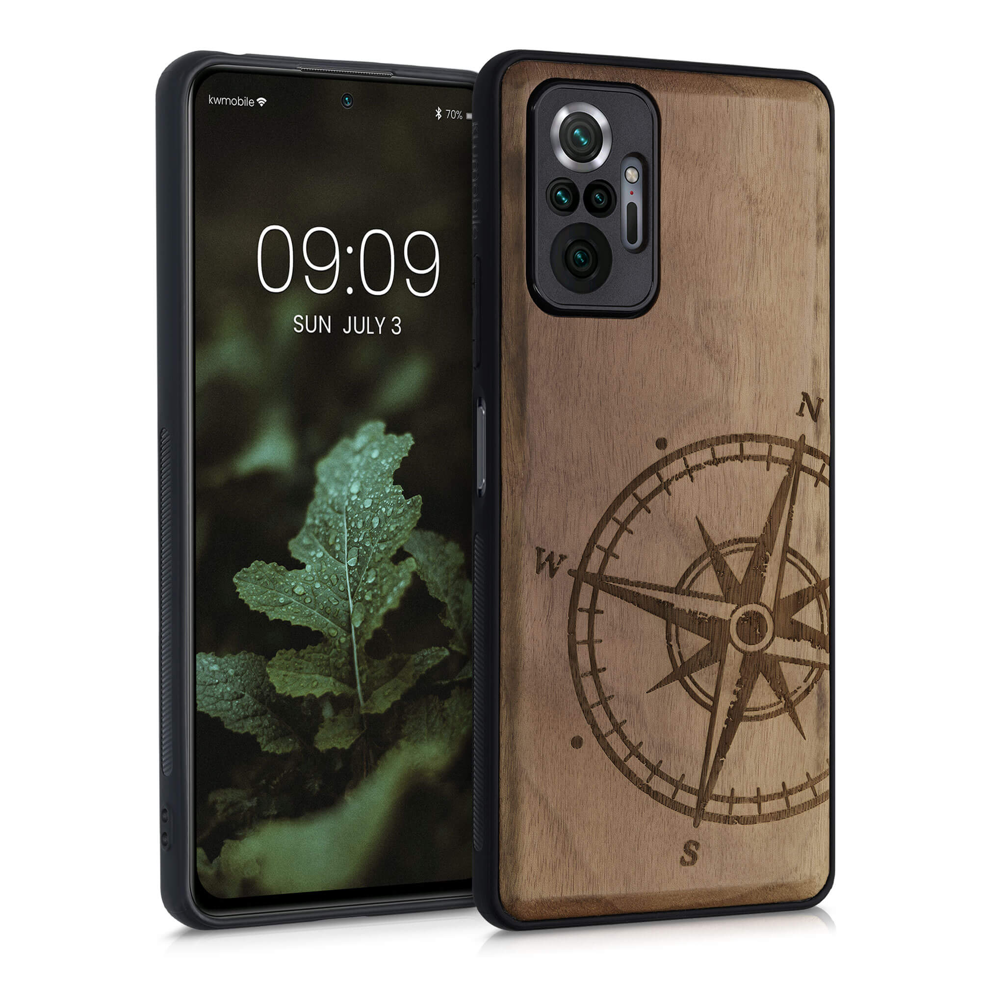 KW Xiaomi Redmi Note 10 Pro Θήκη από Φυσικό Ξύλο - Design Compass Vintage - Dark Brown - 55940.02