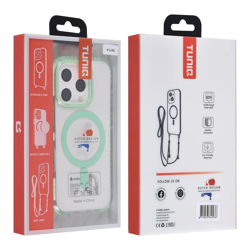 Tuniq iPhone 16 Pro - MagSafe Σκληρή Θήκη με Πλαίσιο Σιλικόνης και Λουράκι - Διάφανη / Green