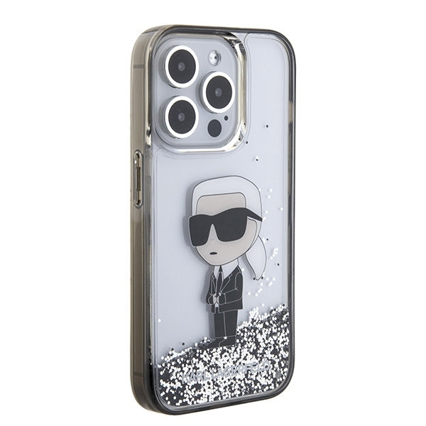 Karl Lagerfeld iPhone 15 Pro Max - Liquid Glitter Ikonik Σκληρή Θήκη με Πλαίσιο Σιλικόνης - Διάφανη - KLHCP15XLKKNSK