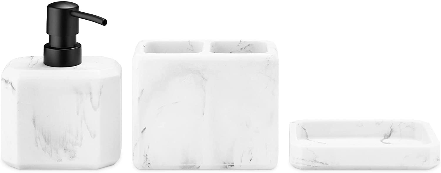 Navaris Διακοσμητικό Σετ Μπάνιου 3 τεμαχίων - White Marble - 56458.01