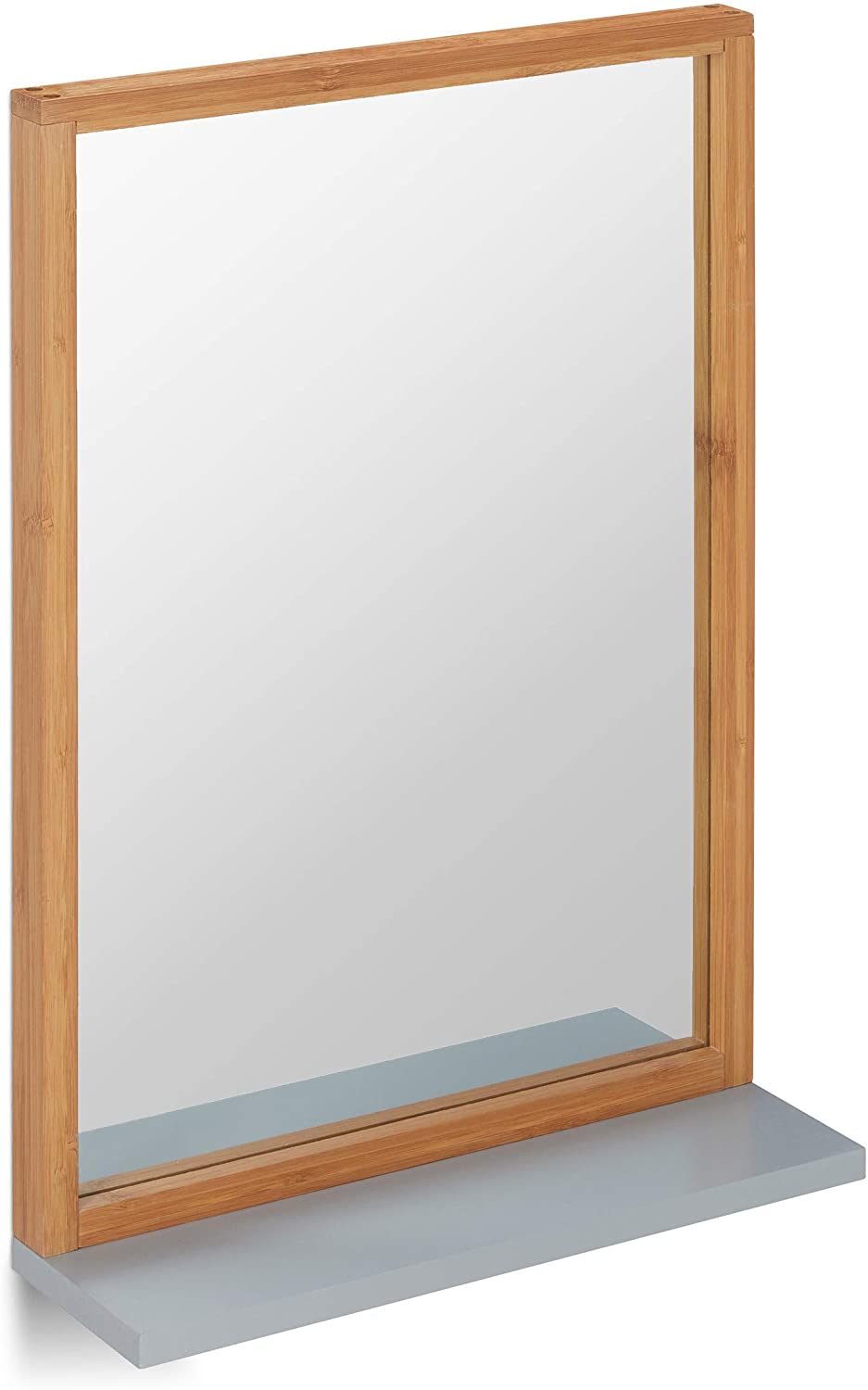 Relaxdays Διακοσμητικός Καθρέπτης Τοίχου με Ράφι από Μπαμπού - 54,5 x 38 x 12 cm - Natural / Grey - 4052025250133