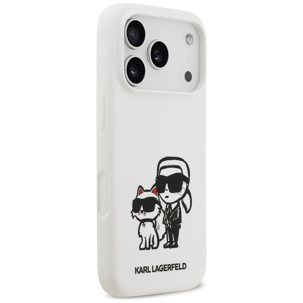 Karl Lagerfeld iPhone 17 Pro - Silicone K/C Sketch and Logo MagSafe - Σκληρή Θήκη με Πλαίσιο Σιλικόνης - White - KLHMP17LSKCGRGOH