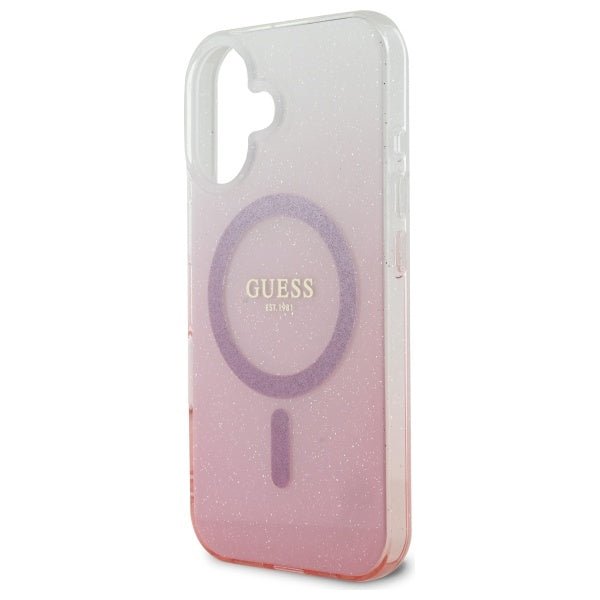 Guess iPhone 16 Plus - IML Glitter Gradient - MagSafe Σκληρή Θήκη με Πλαίσιο Σιλικόνης - Pink - GUHMP16MHGRCELP