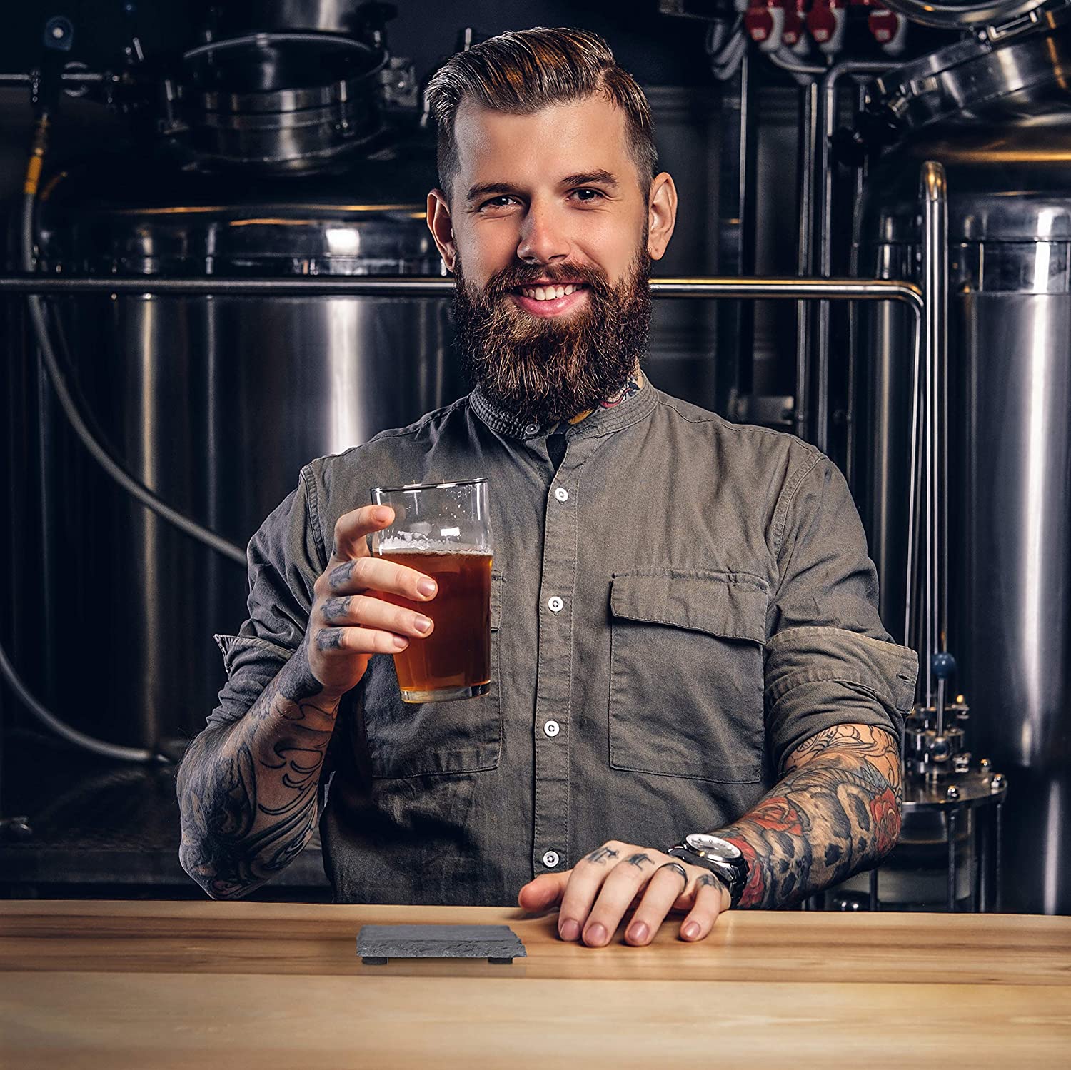 Relaxdays 8 Σουβέρ από Σχιστόλιθο για Ποτήρια - Grey - 4052025241346