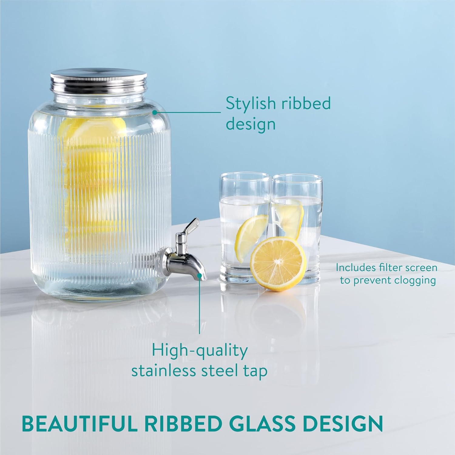 Navaris Γυάλινος Διανεμητής Ποτού με Ένθετα για Πάγο και Φρούτα - 4L - Clear