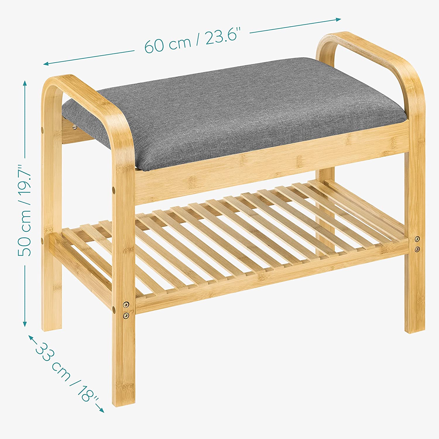 Navaris Ράφι Παπουτσιών με Κάθισμα - 60 x 50 x 33 cm - Natural Brown - 54711.01