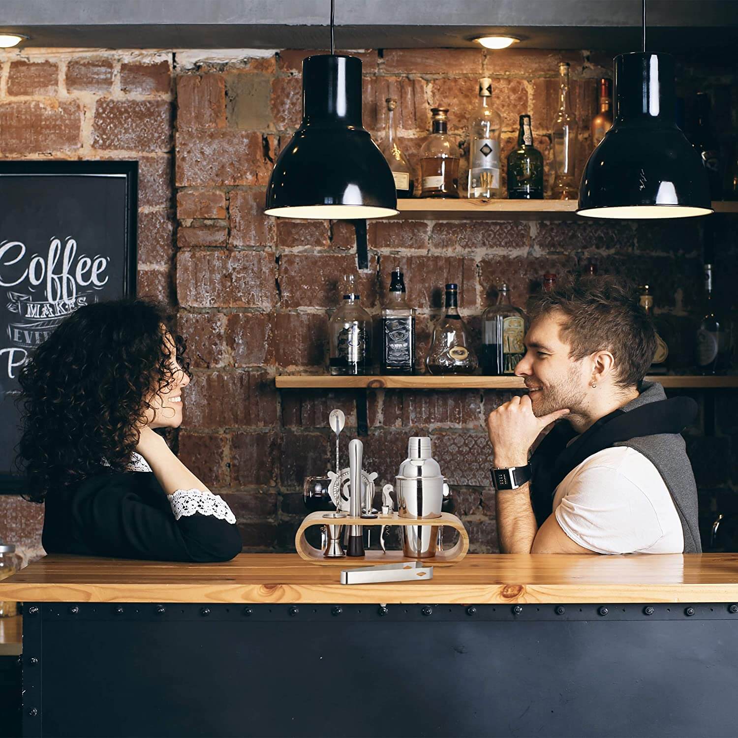 Relaxdays Σετ Κοκτέιλ 9 Τεμαχίων από Ανοξείδωτο Ατσάλι με Βάση από Μπαμπού - Silver / Natural - 4052025259488