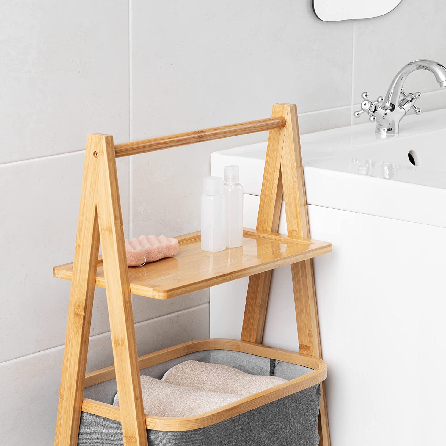 Navaris Ράφι Μπάνιου 3 Επιπέδων από Μπαμπού - Light Brown / Grey - 54154.01