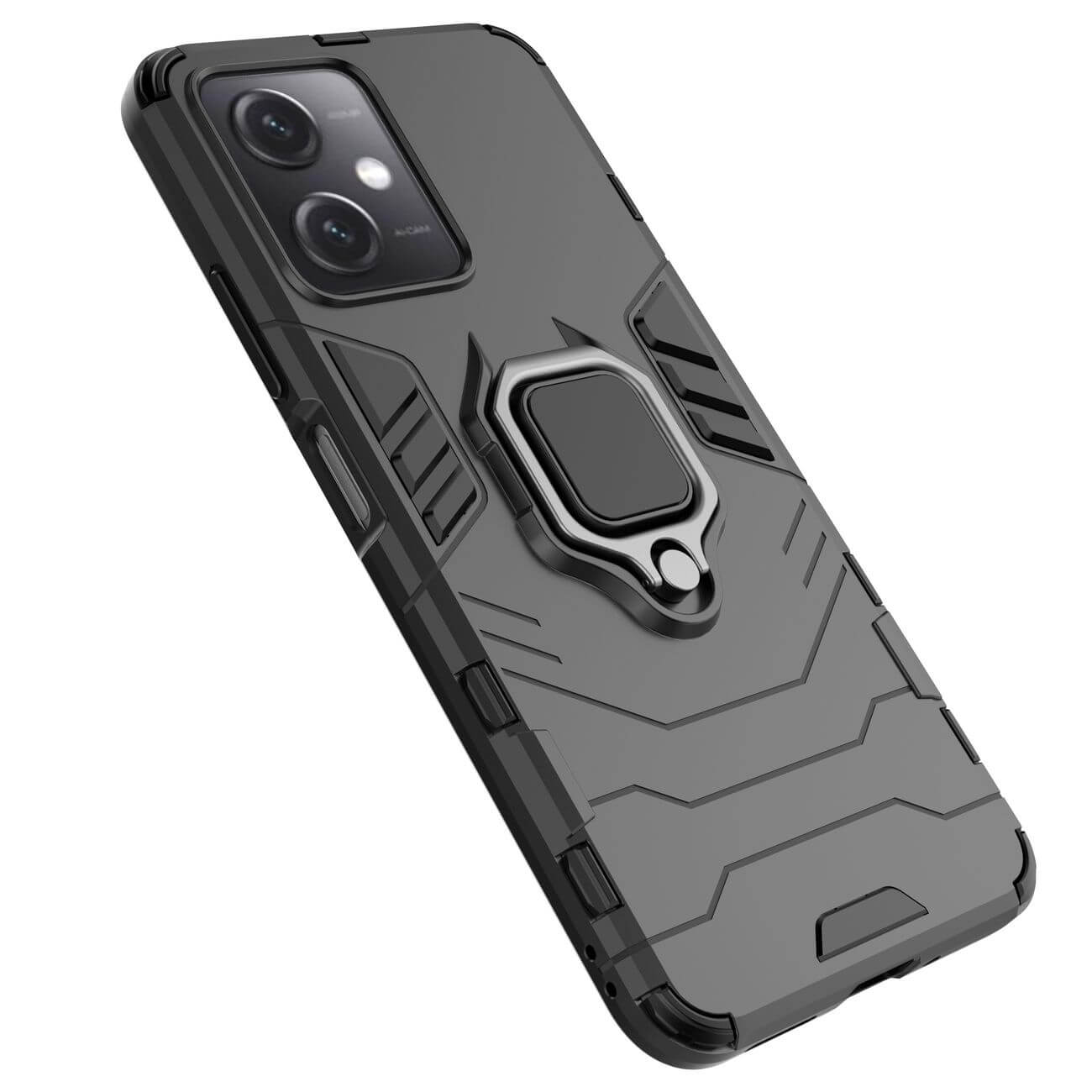 OEM Xiaomi Redmi Note 12 5G / Poco X5 5G Rugged Armor Σκληρή Θήκη Υψηλής Προστασίας με Πλαίσιο Σιλικόνης και Δαχτυλίδι Συγκράτησης - Black