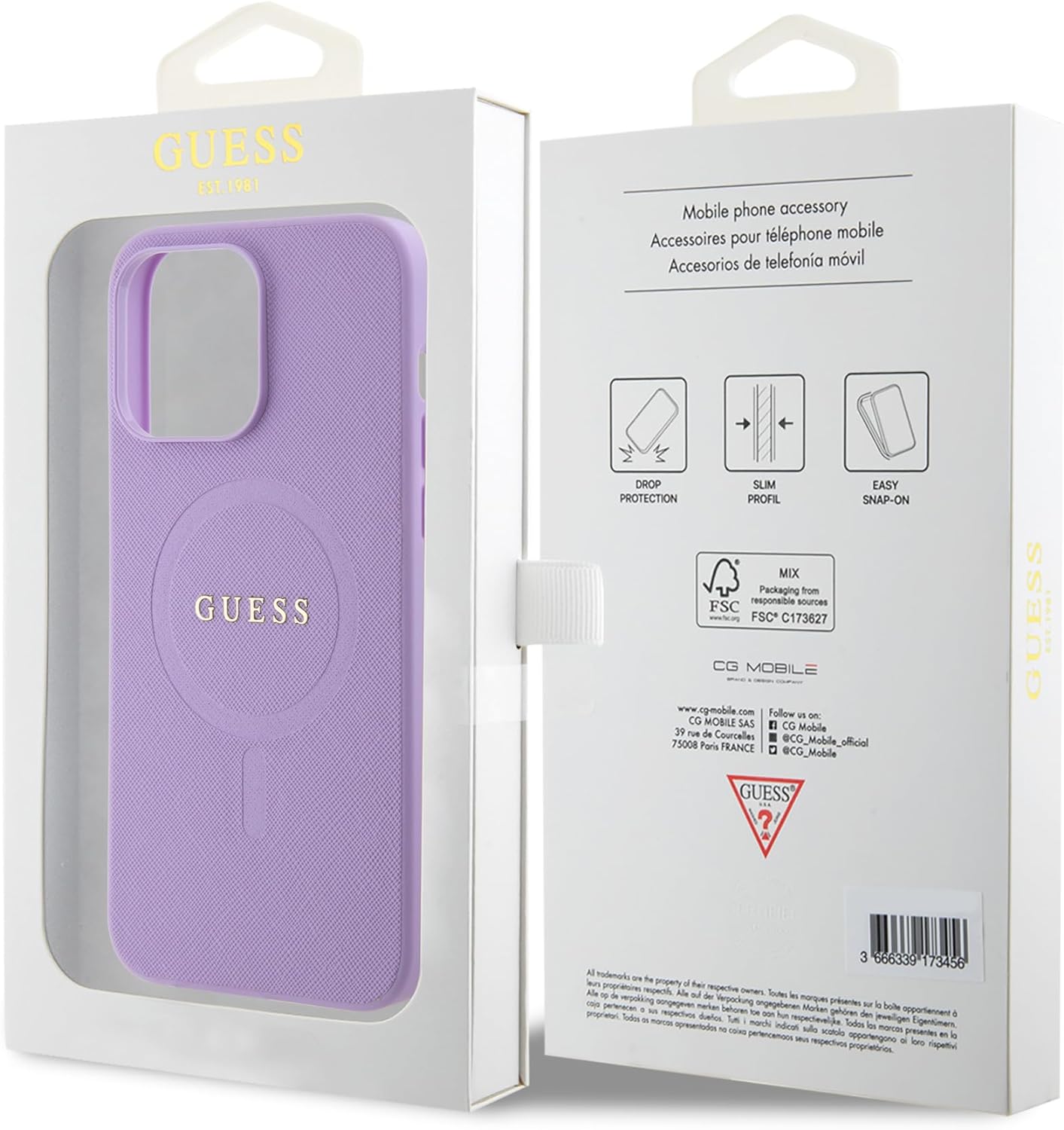 Guess iPhone 15 Pro Max Saffiano MagSafe Σκληρή Θήκη με Πλαίσιο Σιλικόνης και MagSafe - Purple - GUHMP15XPSAHMCU