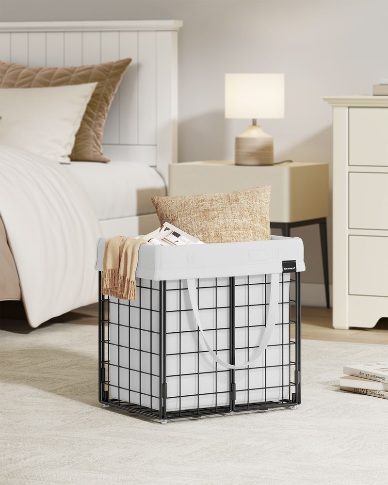 Songmics Καλάθι Απλύτων με Μεταλλικό Πλαίσιο - 50L - Black / White - LCB150W01