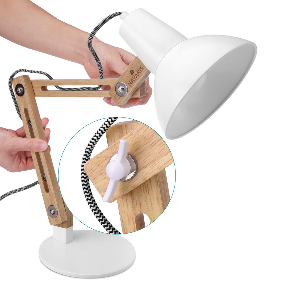 Navaris Wooden Desk Lamp Επιτραπέζιο Φωτιστικό από Ξύλο - Brown / White - 49125.02