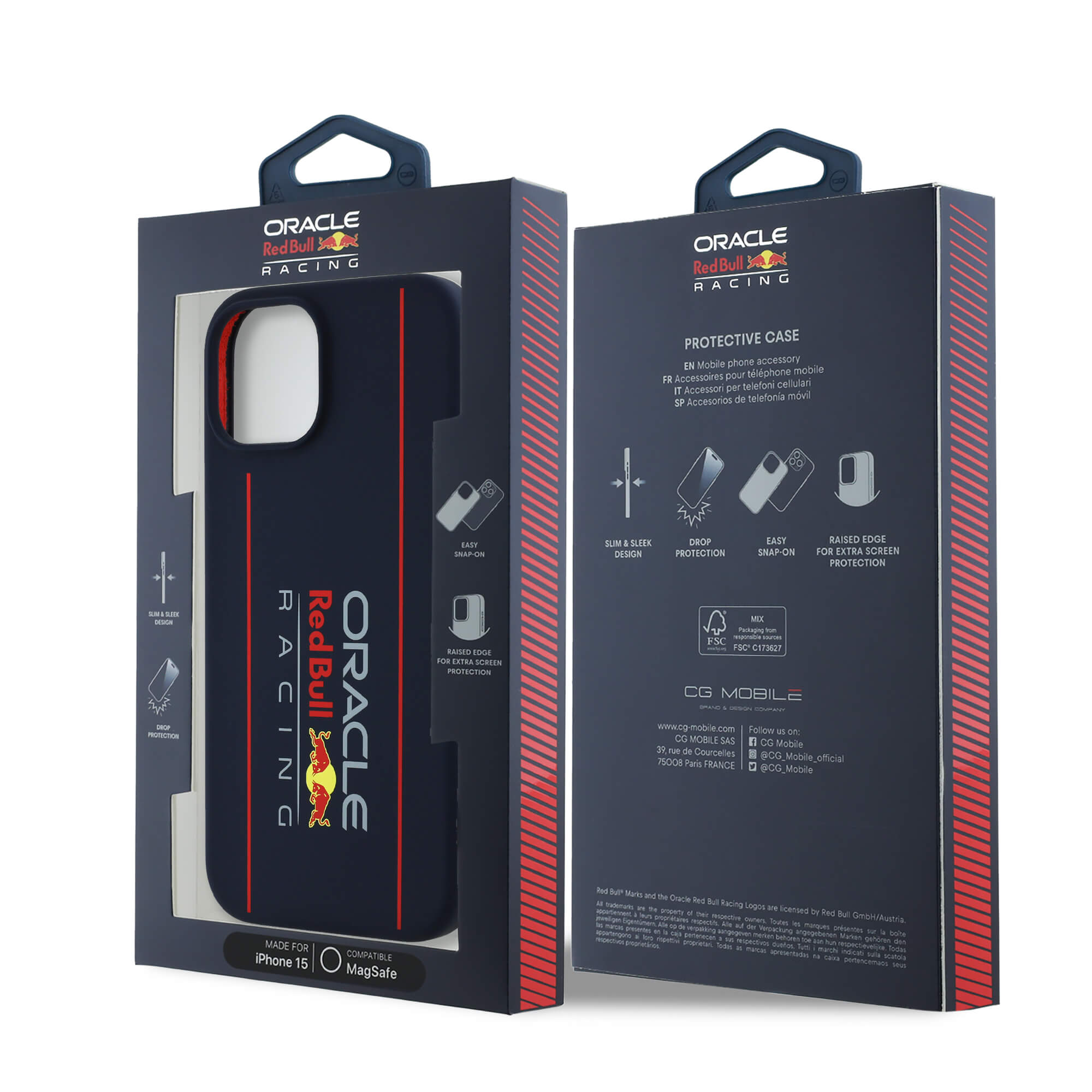 Red Bull iPhone 15 - Silicone Vertical Logo - MagSafe Σκληρή Θήκη με Πλαίσιο Σιλικόνης - Navy - RBHMP15S24SIOLRV