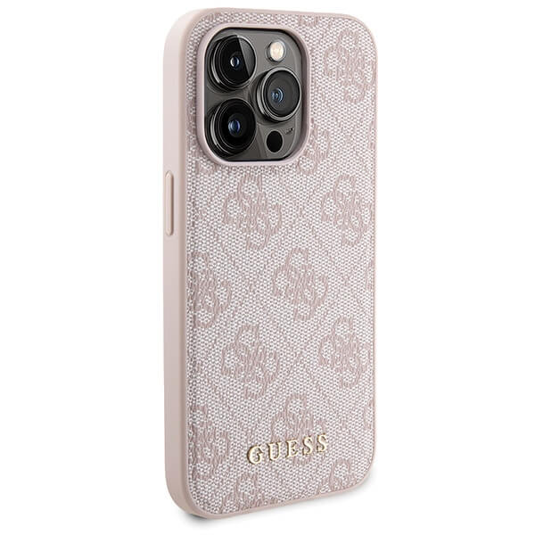 Guess iPhone 15 Pro - 4G Metal Logo Σετ MagSafe Σκληρή Θήκη με Επένδυση Συνθετικού Δέρματος και Powerbank 5000mAh - Pink - GUBPM5P15L4GEMGP